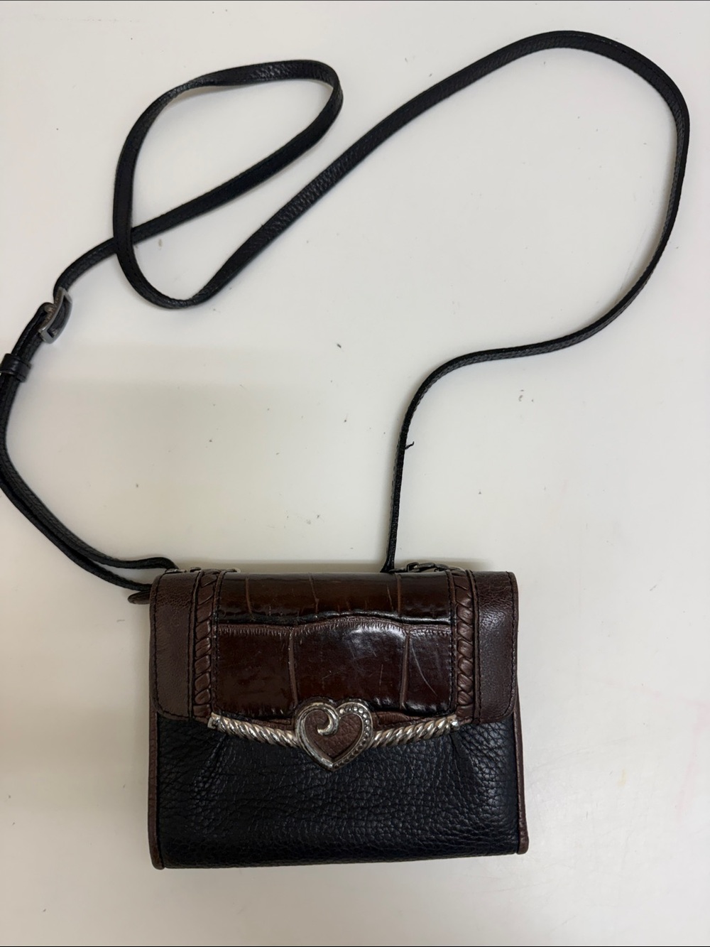 Brighton Women's Brown and Black Leather Crossbody Bag with Heart Accent